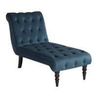OSP Home Furnishings CVS72-V14 Curves Tufted Chaise Lounge in Azure Velvet Fabric with Solid Wood Legs